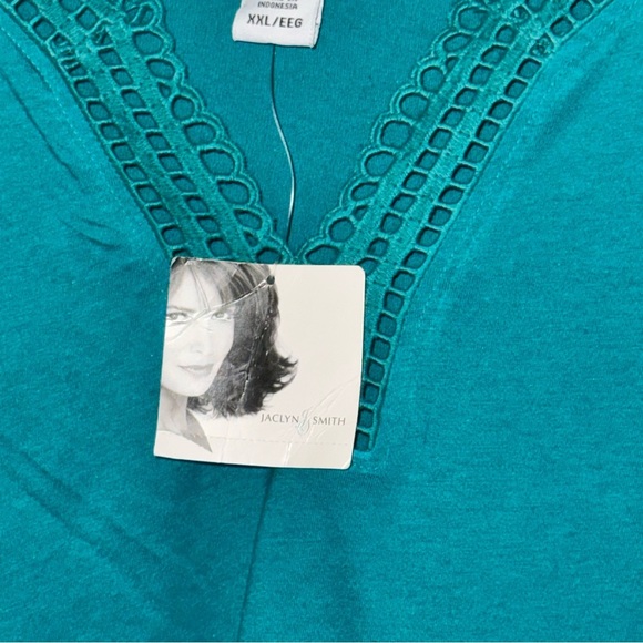 Jaclyn Smith NWT XXL Aqua Teal Green Crochet V-Neck Tunic Top Shirt Blouse Plus - Picture 8 of 13